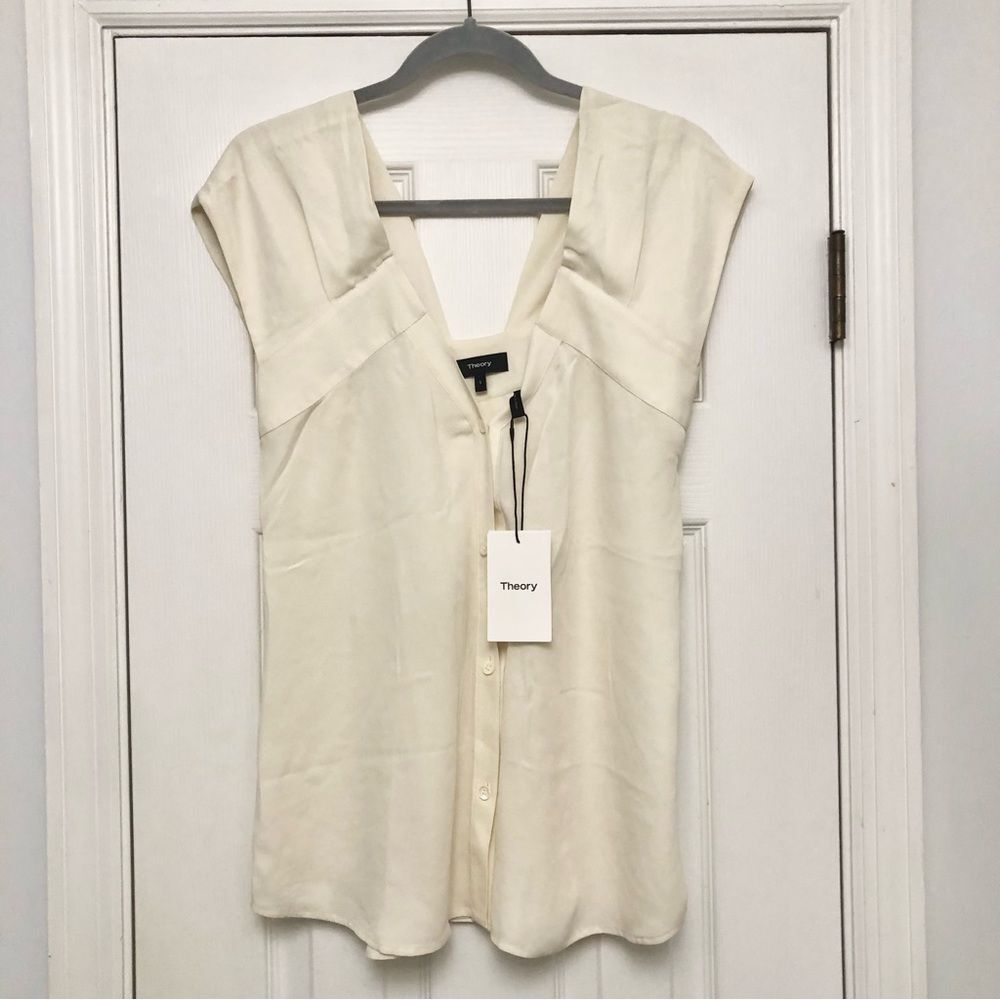 Theory Convertible Silk Blouse Top Off the Shoulder V-Neck Ivory White NWT S - Picture 9 of 9
